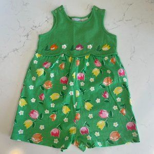 Basic Editions Green Sleeveless Romper Embroidered Flowers Size 3T